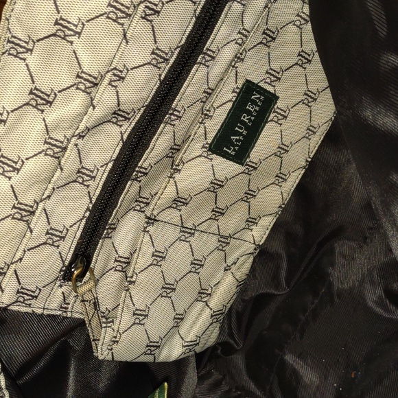 Lauren Ralph Lauren RLL Black and Gray Monogram Two-tone Double-handled Tote Bag - Picture 6 of 7